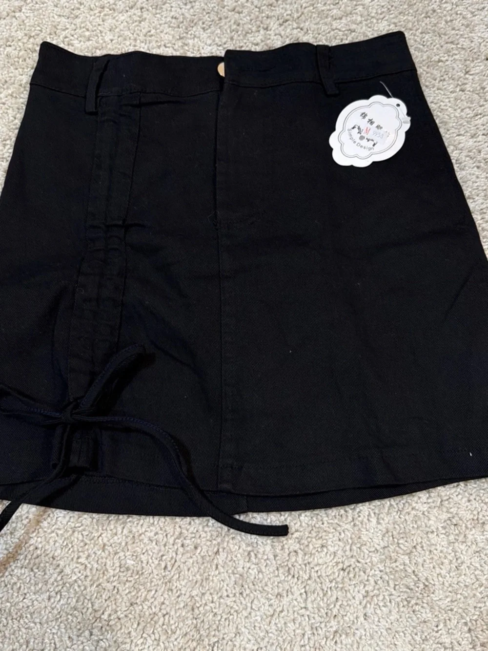Black Women's Mini Skirt with Front Tie